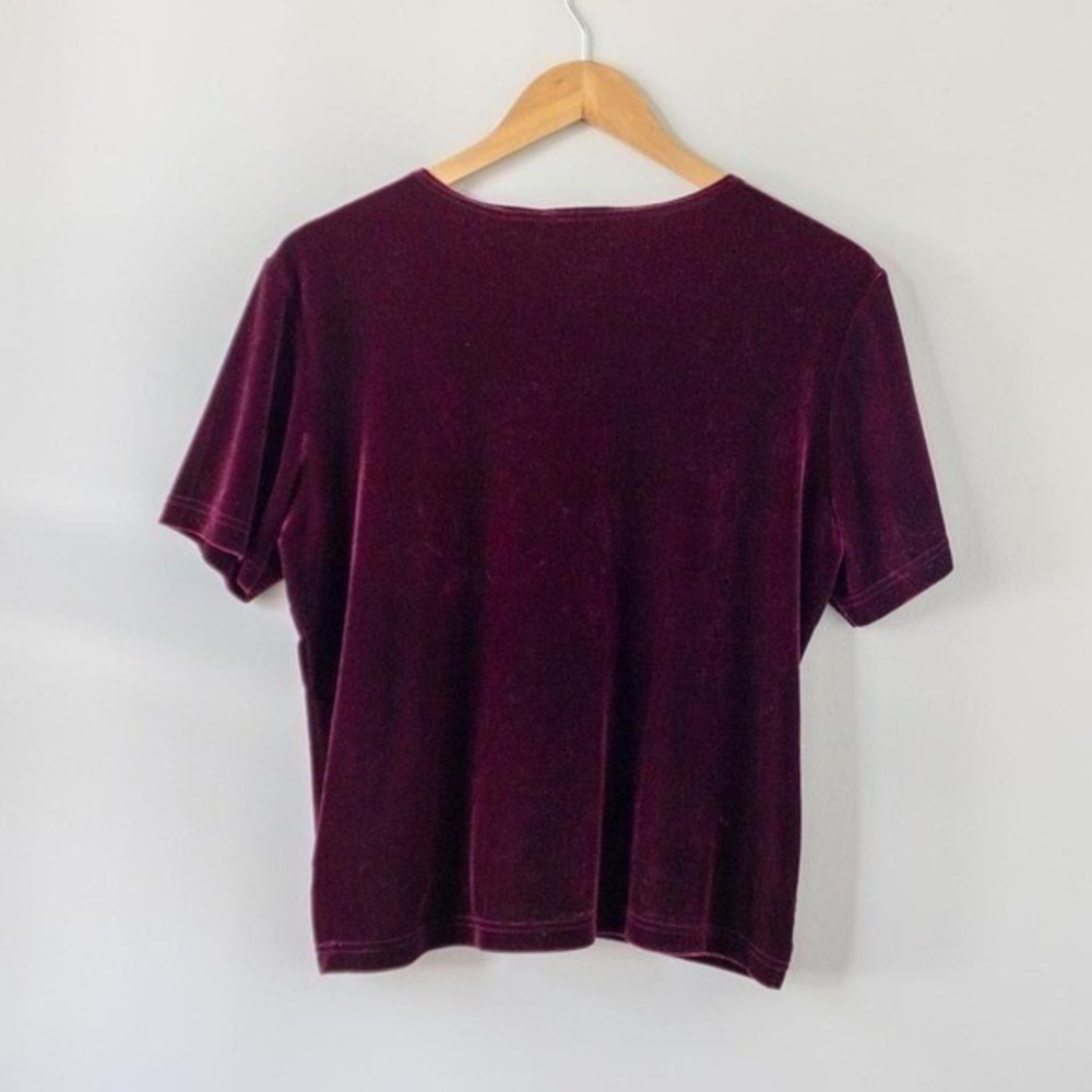 Vintage Kathie Lee Whimsigoth Burgundy Velvet V-Neck Tee Size L Dark Fairy - Picture 2 of 5